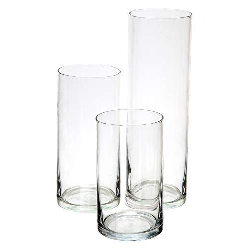 Royal Imports Glass Cylinder Vases for Centerpieces – Set of 3 Clear Hurricane Vases for Wedding, Table Decor, Floating Candles, Flowers, Candle Holders, Extra Tall Clear Vase Set, 6″ / 8” / 11”