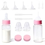 DEMORA Kitten Bottle Feeding Kit, Graduated Nursing Feeding Bottles for Pet Kitten Puppy Hamster Rabbit with Two Kinds of Replaceable Nipples Feeder (Clear, 3.4 oz)