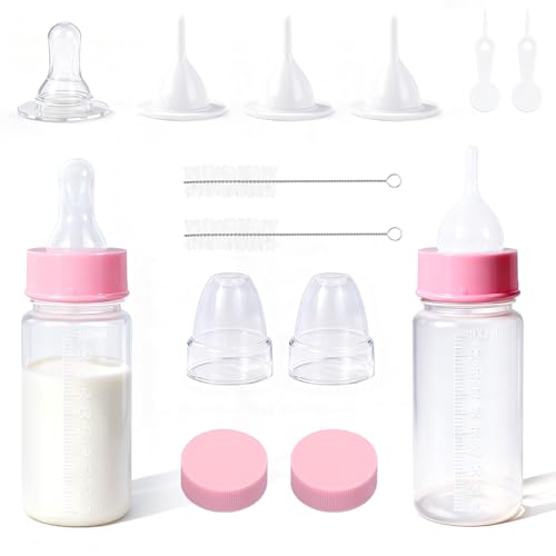 DEMORA Kitten Bottle Feeding Kit, Graduated Nursing Feeding Bottles for Pet Kitten Puppy Hamster Rabbit with Two Kinds of Replaceable Nipples Feeder (Clear, 3.4 oz)
