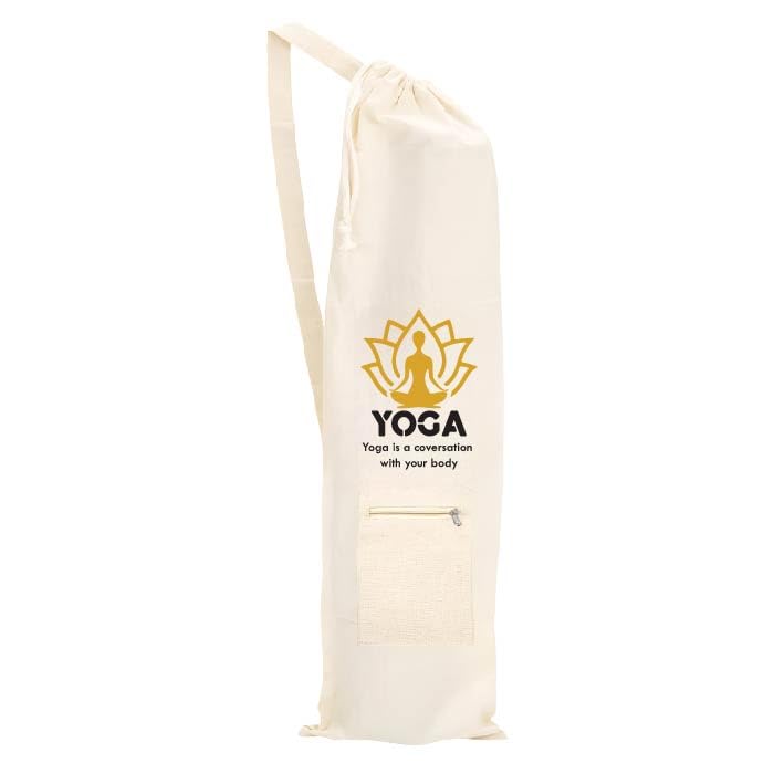 Yoga Mat Bag Cotton Carry Bag Zip Pocket Drawstring and Strap for Yoga Mat Stylish Printed Symbols Meditation Lightweight Bag Yoga is a Conversation with Your Body-image-5