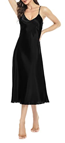 Lovasy-Camisones-Sexys-Mujer-de-Saten-Camison-de-Mujer-Verano-Tirantes-Ajustable-Camison-Mujer-Largo-Dormir-Combinacion-Interior-Ligero-y-Suave