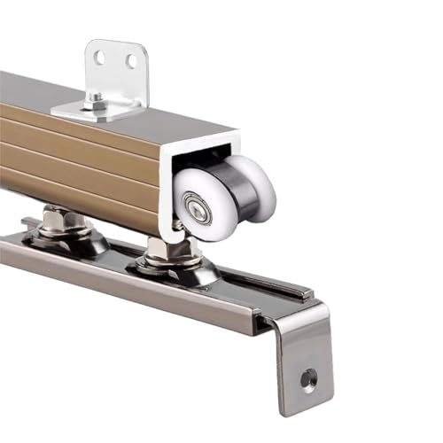 Juego de rieles para puerta corredera de montaje en pared, sistema de riel único para puerta de armario, carga máxima de 220 libras, kit de riel para puerta corrediza para oficina/hogar (champán, 1,8