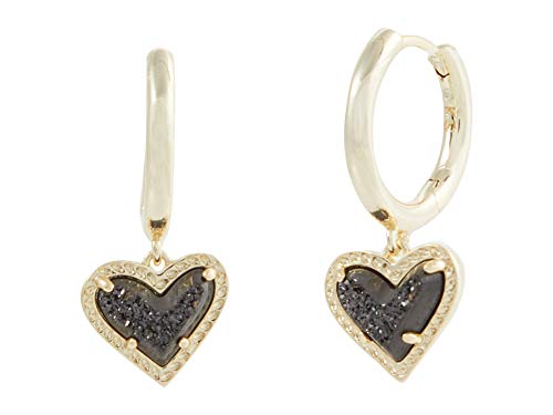 Kendra Scott Ari Heart Huggie Earrings - Prong-set Stone Heart Pendants - Brass Material - Lever Back Closure Gold Black Drusy One Size One Size