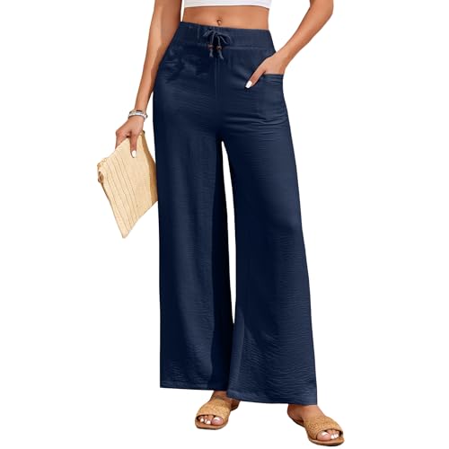 Oymyakon Women's Palazzo Lounge Pants Summer Casual Loose Drawstring High Waisted Wide Leg Pants Beach Trousers