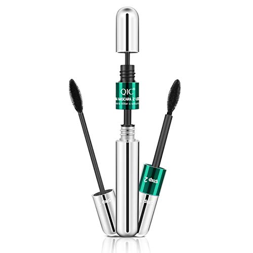 Mascara, 4D Silk Fiber Lash Mascara Waterproof, Luxuriously Longer, Thicker, Voluminous Eyelashes, Long-Lasting, Dramatic Extension, Smudge-proof, 2 in 1 Mascara for Charming Eye Makeup