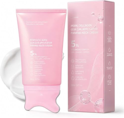 PDRN - Crema antiarrugas de colágeno Gua Sha para el cuello, masajeador Gua Sha integrado con volufilina 5%, reafirmante y cuidado del contorno para el aspecto de líneas finas, mandíbula, cuello y