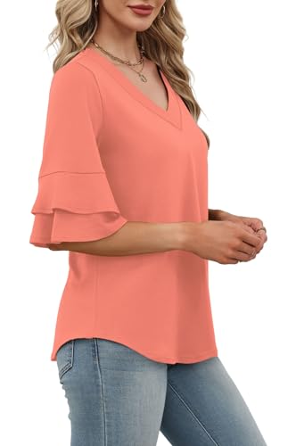 Image of OFEEFAN Spring Tops for Women Boho Shirts Fashion Clothing Cute 3 /4 Length Sleeve Blouses Dressy Casual Summer Outfits