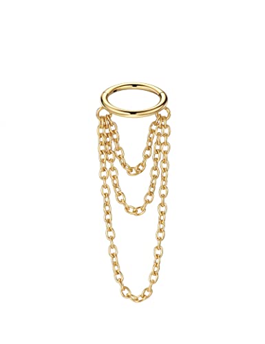 FANSING 16g 18k Gold-plated Surgical Steel Cartilage Earrings Hoop 8mm Helix Piercing Jewelry with Triple Chains 5/16" Cartilage Hoop 16 Gauge