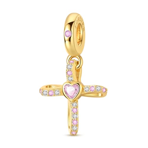 Image of Parmuz 925 Sterling Silver Charms for Bracelets and Necklaces Gold Cross Butterfly Star Moon Cute Cat Dog Evil Eye Lucky Bracelet Beads Aesthetic Peandant for woma