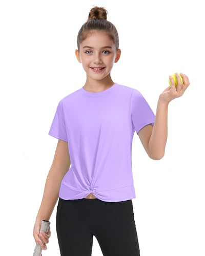 KEREDA Girls Athletic Shirts Tie Front Tops Summer Short Sleeve Quick Dry Active Tees T-Shirts for Kids Teens4