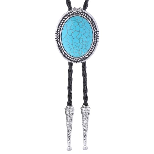 Image of Vintage Western Cowboy Rodeo Black Agate Bolo Tie for Men Women | Premium braided leather, adjustable sliding clasp, anti-tarnish alloy pendant, versatile western bolo tie