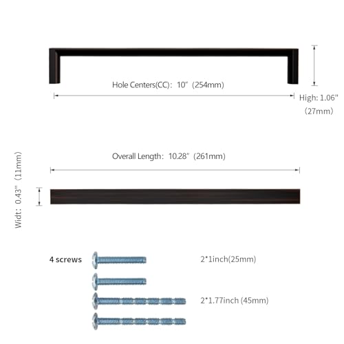 Image of 10 Pack 10 Inch Oil Rubbed Bronze Cabinet Pulls, Kitchen Hardware