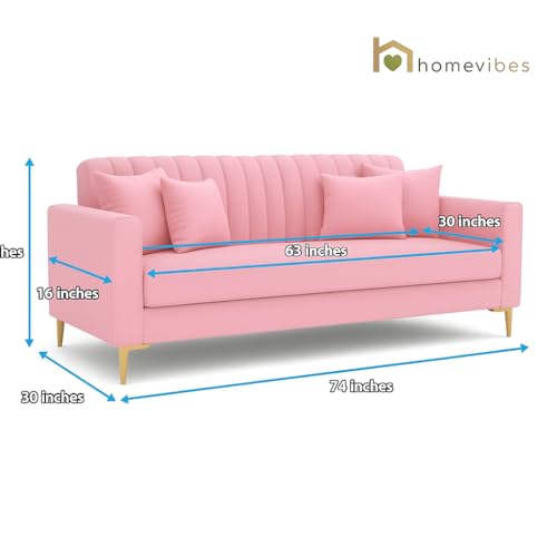 Image of 3+1+1 Seater Velum Fabric Sofa Set for Living Room, Modern Design with High Density Foam, Solid Wood Frame, Ergonomic Comfortable Seating for Home & Office (Baby Pink, 3+1+1) | Soft foam comfort, Strong wood frame