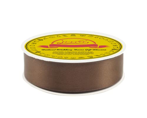 Image of Double Face Brown Satin Ribbon 1 inch X 25 Yards Polyester Brown Ribbon for Gift Wrapping Very Suitable for Weddings Party Invitation Decorations and More