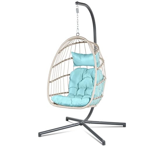 Econohome Hanging Egg Chair with Stand - Indoor/Outdoor Swing Hammock Chair with Plush, Washable Cushions, 350LBS Capacity, Ideal for Relaxation in Bedrooms, Balconies, Gardens, and Patios