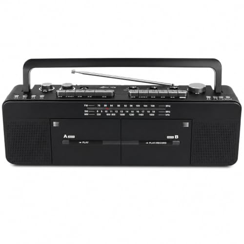 Reproductor de casete doble para revivir cintas en el salón con radio AM/FM
