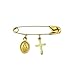 14k Yellow Gold Baby Safety Pin with Cross & Virgin Mary Charms/Christening/Baptism/NOT Gold Filled NOT Gold Plated