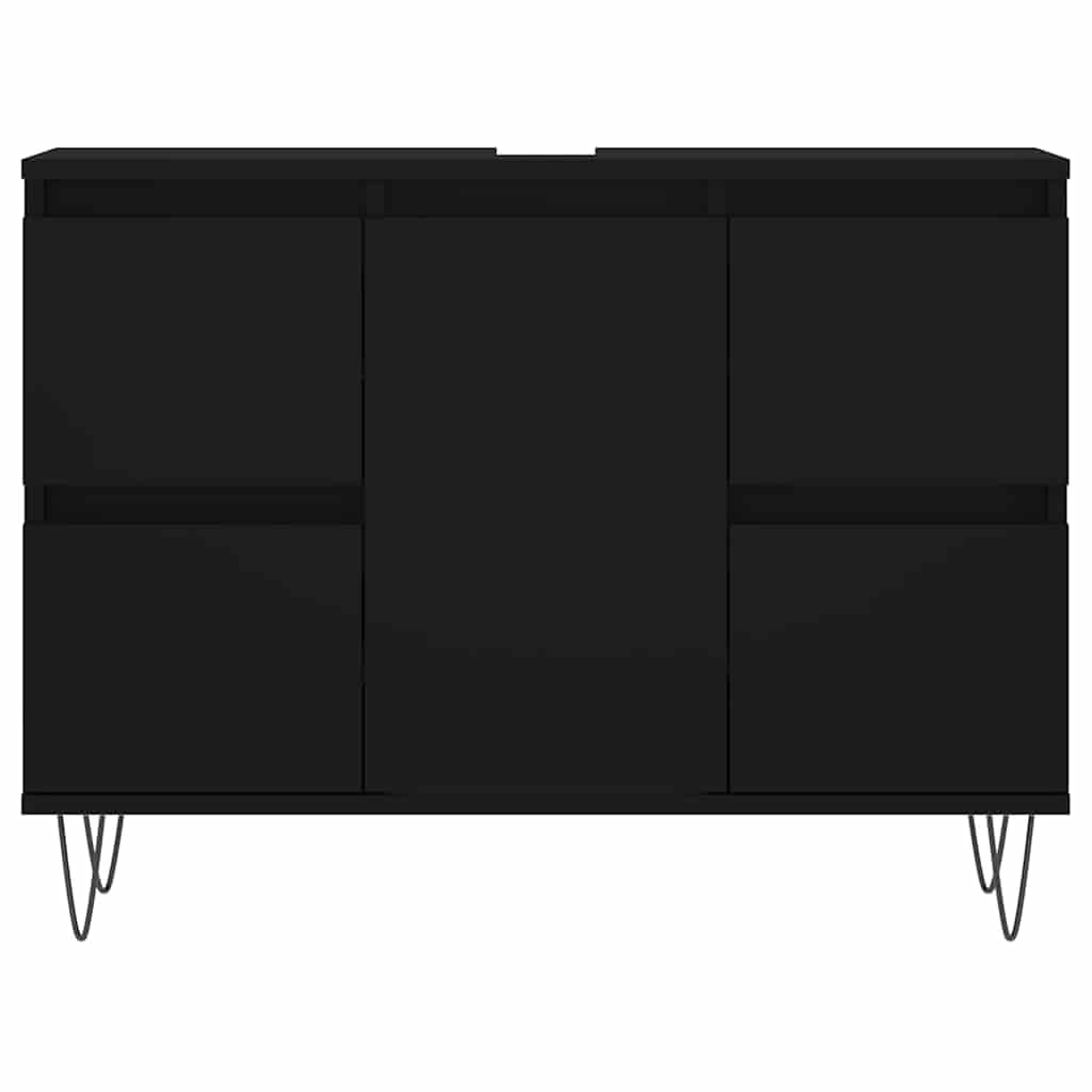 Szafka łazienkowa, czarna, 80 x 33 x 60 cm, materiał drewnopochodny, wolnostojąca, z drzwiami i 4 szufladami, nowoczesne przechowywanie do łazienki