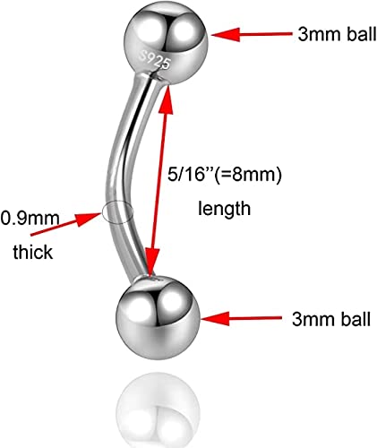 Silbertale SERSJ133S Daith Rook Earrings 925 Sterling Silver Tiny 18G Tragus Piercing Eyebrow Rings Curved Barbell Tongue Sleeper Cartilage Earring Stud 8Mm 5/16'' thumb #4