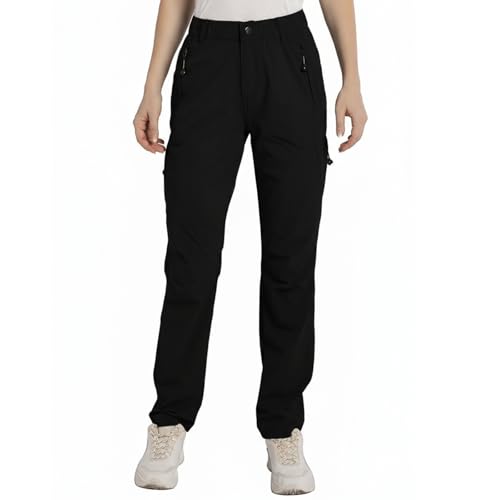 Hiking Pants for Women Lightweight Quick Dry - Water Resistant Cargo Work Pants with 5 Pockets for Camping, Fishing, Travel & Outdoor Black-S