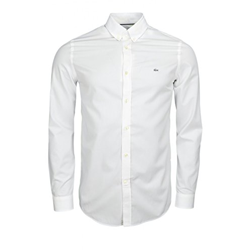 Lacoste Camisa para hombre, ajuste regular, básico, blanco, 46