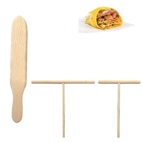 3 Stück Crepes Verteiler,Crepes Verteiler Holz Pfannkuchenwender für Crepe Pfanne,Teigverteiler für wrepes Wender Set,mit 25cm Crepe verteiler Spatel