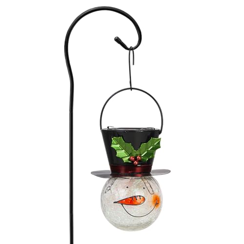 Viveta Snowman Solar Lantern,Christmas Hanging Solar Lanterns ,Crackle Glass Outdoor Waterproof...