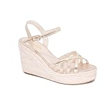 QDEGUY Platform High Heels Medium Width Comfortable Wedge Sandals for Women Dressy Espadrilles Wedding Summer (gold,6)