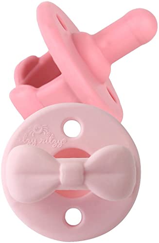 Image of Itzy Ritzy Silicone Pacifiers for Newborn - Soother Pacifiers Feature Collapsible Handle & Two Air Holes for Added Safety; for Ages 0-6 Months, Set of 2 in Light Pink & Dark Pink