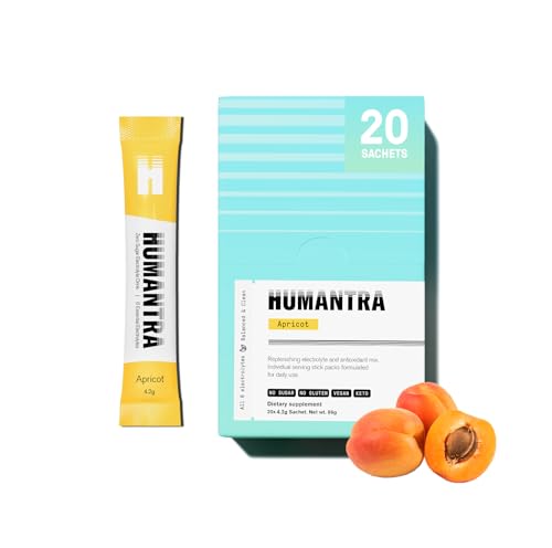 Humantra Electrolyte Packets | Zero Sugar | W/ 6 Electrolytes | Electrolytes Powder (20 Count, Apricot)