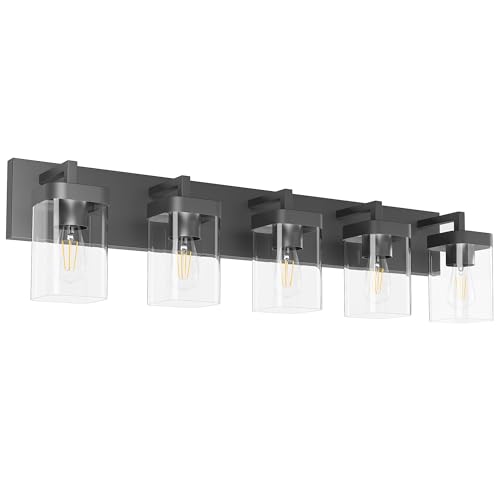 Image of Bathroom Vanity Light, Square Design 5 Lights Morden Bathroom Lighting Fixtures Over Mirror, Black Vanity Light for Living Room /Bedroom