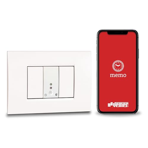 VEMER VE798200 MINI TIME - Interruttore Orario Digitale Bluetooth da Incasso 1 Modulo, Timer con Programmazione Oraria e Astronomica via App per Luci, Cancelli, Tapparelle, Bianco