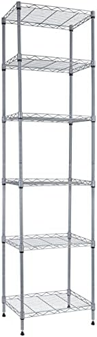 REGILLER 6 Wire Shelving Steel Storage Rack Adjustable Unit Shelves for Laundry Bathroom Kitchen Pantry Closet (Silver, 16.8L x 11.7W x 63H)