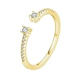 Mesnt Anillos ajustables de oro para mujer, anillo abierto de oro amarillo de 9 K/14 K/18 quilates con moissanita redonda de 2 mm, Metal, Moissanita