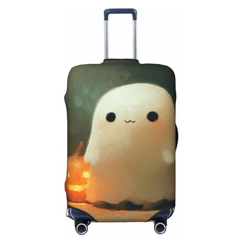 White Ghost Glowing Halloween Pumpkin Elastic Travel Luggage Covers Dustproof Scratch-Resistant Suitcase Protector Fit 22-24 Inch