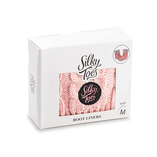 Silky Toes Kids Warm Cozy Fleece Lined Boot Liners With Cable Knit Cuff (Pink, medium)3