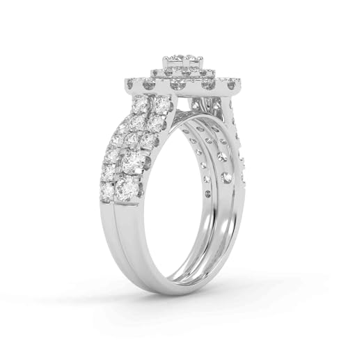 Double Halo Split Shank Bridal Ring Set, 1.70 Cttw Lab Created Moissanite Engagement Wedding Rings in 10K / 14K Solid Gold or 925 Sterling Silver Jewelry Gift for Her3
