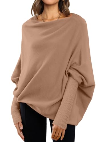 LILLUSORY Womens Batwing Oversized Sweaters Assymetrical Off The Shoulder Boat