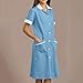 CCHYZKSO Nurse Dress for Women Button Down Lapel Short Sleeve Scrub Uniforms Housekeeping Salons Spa Pocket Work Dresses 01-Light Blue