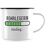 JUNIWORDS Emaille-Tasse, Rohrlegerin loading, Schwarzer Tassenrand (6213691)