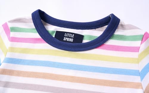 Image of LittleSpring Unisex Kids Long Sleeve Striped Tee Shirt Tagless Crew Neck Cotton T-Shirt