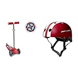 Radio Flyer Lean 'N Glide Scooter with Light Up Wheels, Kids Scooter, Red Kick Scooter, for Ages 3+ & Helmet, Toddler & Kids Bike Helmet for Ages 2-5, Red