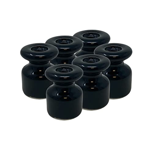HALOTEC. Pack de 6 un. Aislante de porcelana artesanal color negro para el montaje intalación en la pared o en el techo de cables trenzados, sujetacables vintage Cover