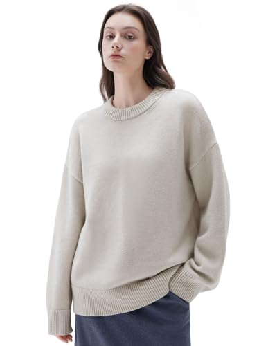 SUUKSESS Cashmere Women Oversized Long Sleeve Pullover Sweater 2025 Fall Winter Crew Neck Jumper Tops (Stone,S)