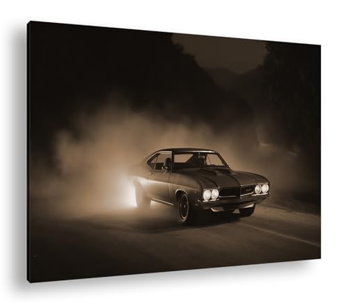 Muscle car route de campagne nocturne déco salon tableau sépia