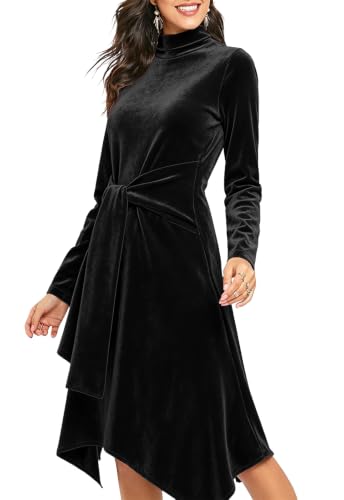 Image of Jayscreate Women's 2023 Long Sleeve Sweater Dress Fall Winter Midi Tie Front Knit High Waist Business Casual Dress