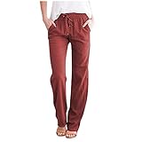Leinenhose Damen Sommerhose Pumphose Haremshose Boho Große Größen Leinen Hose Langehose Strandhose Bequemer Gemustert High Waist Leichte Baggy Yogahose Freizeithose Haushose Straight Leg Pants