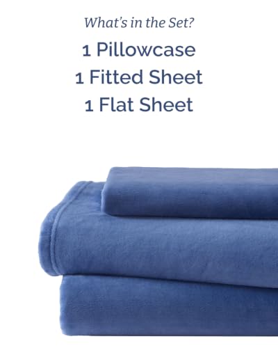 Image of Fleece Sheets Twin XL Size Set - 3-Piece Flannel Sheet Set - Washed Blue
