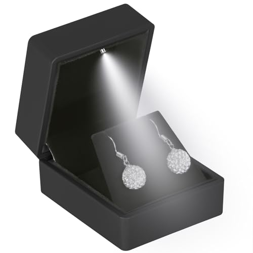 LED Stud Earring Jewelry Gift Box for Proposal Wedding EngagementBirthday Luxury Jewelry Gift Box with LED Light Jewellry Display Box (Black)