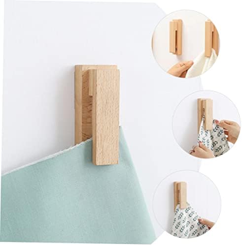 Laundry Decor Punch Kitchen Adhesive Wooden Hanger Organizer Rack Free Holder Vintage and Wood Back Wall Rag Entryway Rustic Clothespin Towels Wall-Mounted Cloth Hooks 3pcs